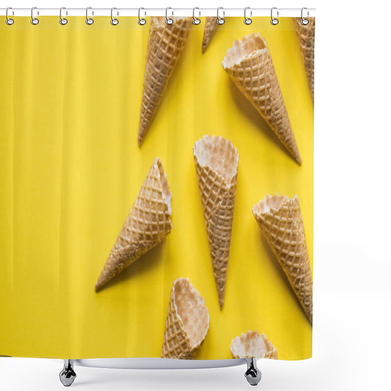 Personality  Empty Waffle Wafer Ice Cream Cone On A Bright Yellow Background Shower Curtains