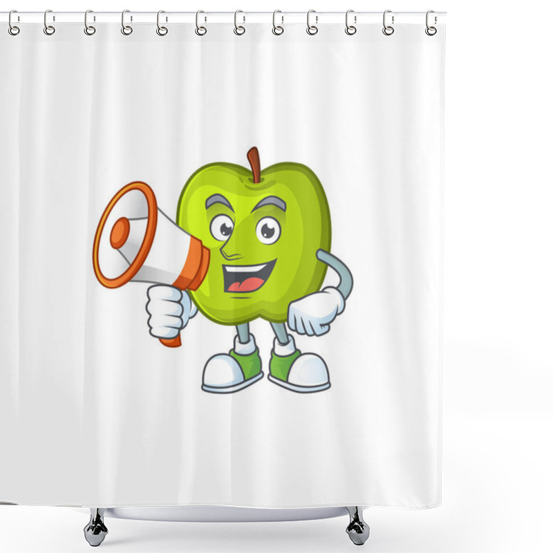 Personality  With Megaphone Granny Smith In A Green Apple Character Mascot Shower Curtains