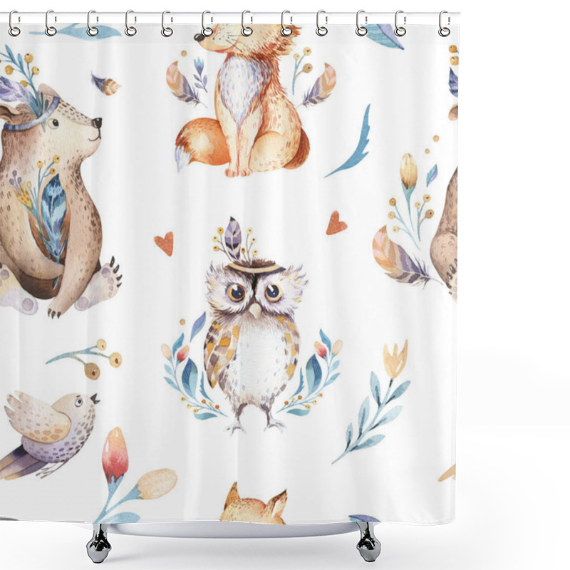 Personality  Baby Animals Nursery Isolated Seamless Pattern For Children Shower Curtains