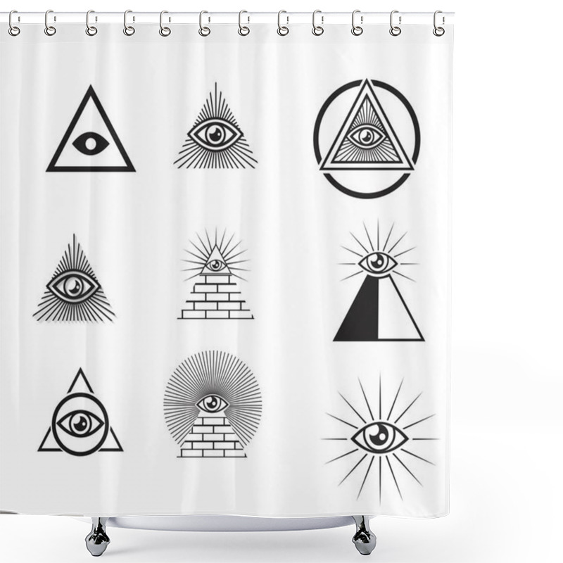 Personality  Egyptian Pyramids Icon Set In Flat And Line Style Shower Curtains