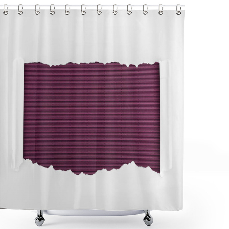 Personality  Ripped White Textured Paper With Curl Edges On Purple Striped Background  Shower Curtains