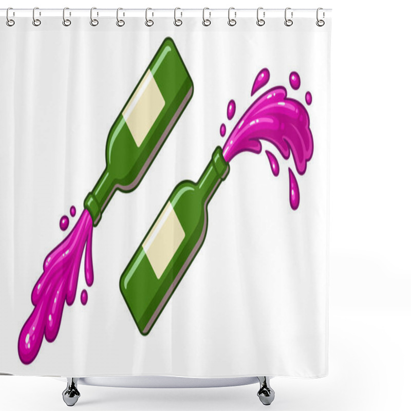 Personality  Splashing And Pouring Red Wine From Bottle. Cartoon Vector Clip Art Illustration. Shower Curtains