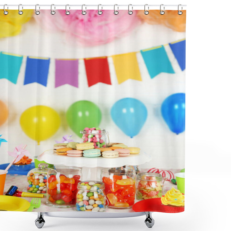 Personality  Prepared Birthday Table With Sweets For Children Party Shower Curtains