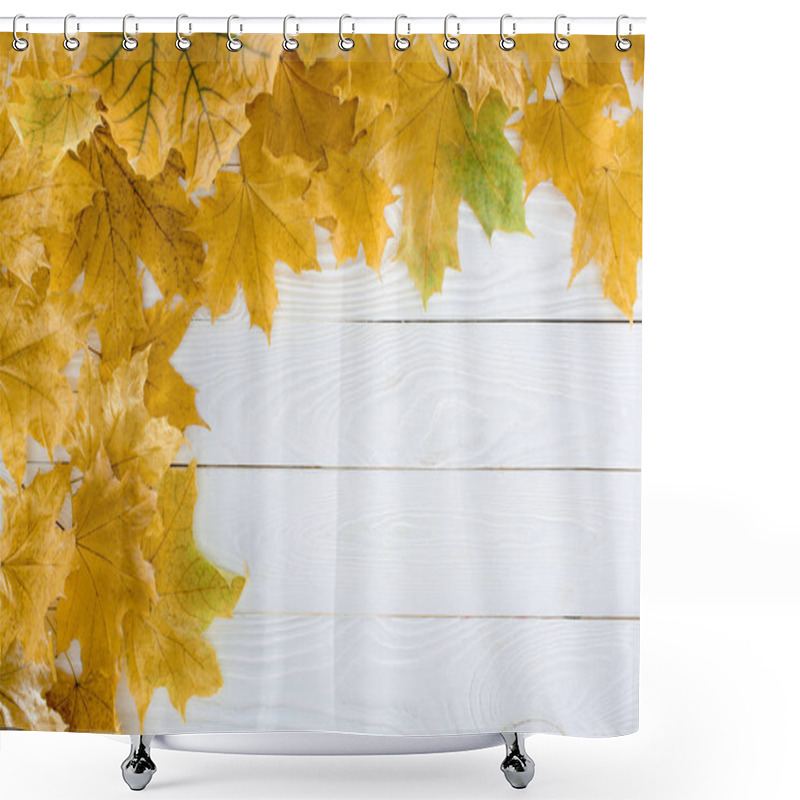 Personality  Maple Leaves On Wooden Surface  Shower Curtains