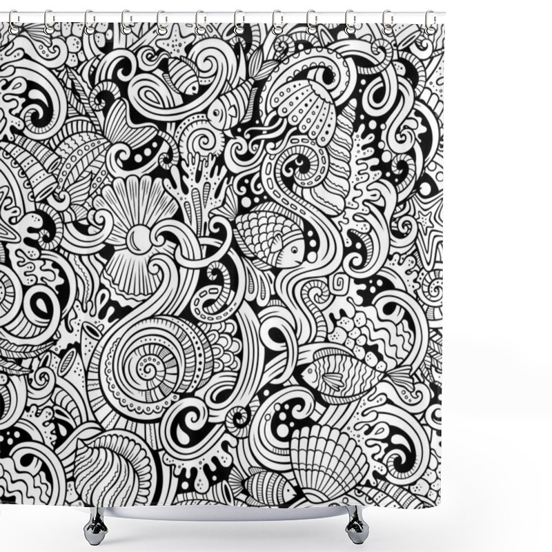 Personality  Cartoon Doodles Under Water Life Seamless Pattern Shower Curtains