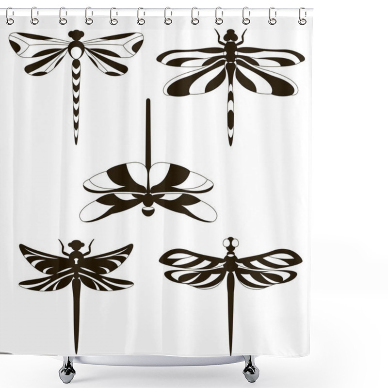 Personality  Set Of Silhouettes Of Dragonflies Shower Curtains