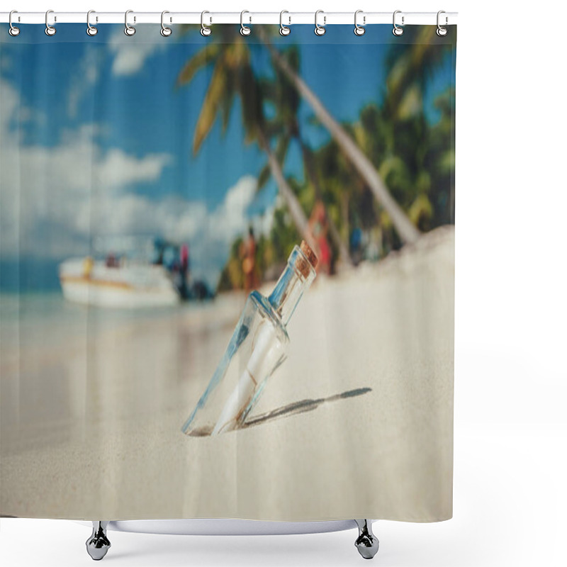 Personality  Bottle With A Message On A Tropical Island. Lost In Paradise Shower Curtains