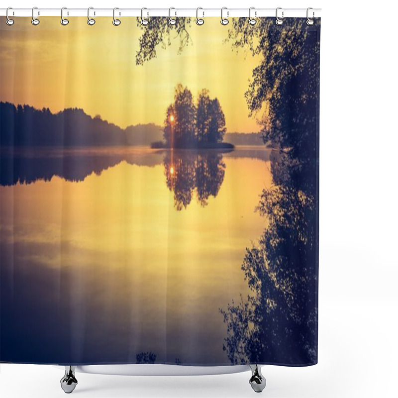 Personality  Sunset Over Calm Lake Shower Curtains