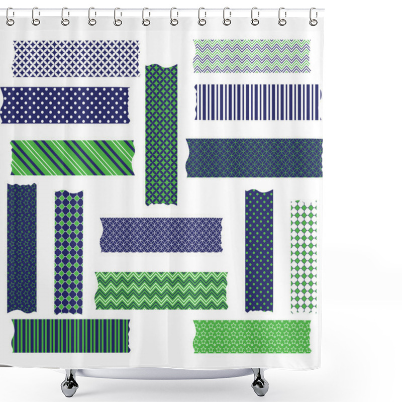 Personality  Navy Green Washi Tape Graphics Set Shower Curtains