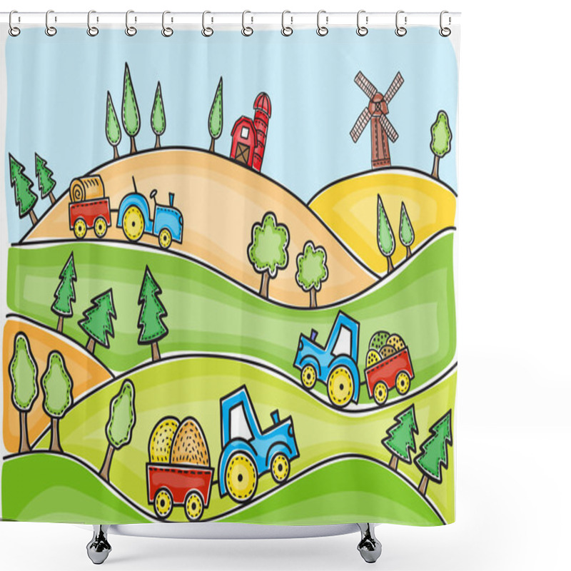 Personality  Illustration Of Harvest Time Shower Curtains