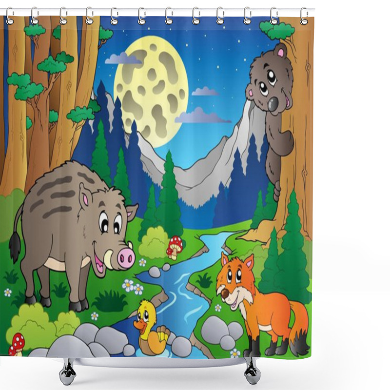 Personality  Forest Scene With Various Animals 4 Shower Curtains