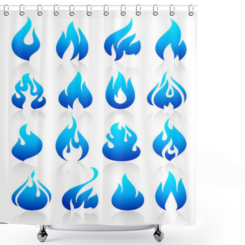 Personality  Fire Flames Blue, Set Icons Shower Curtains