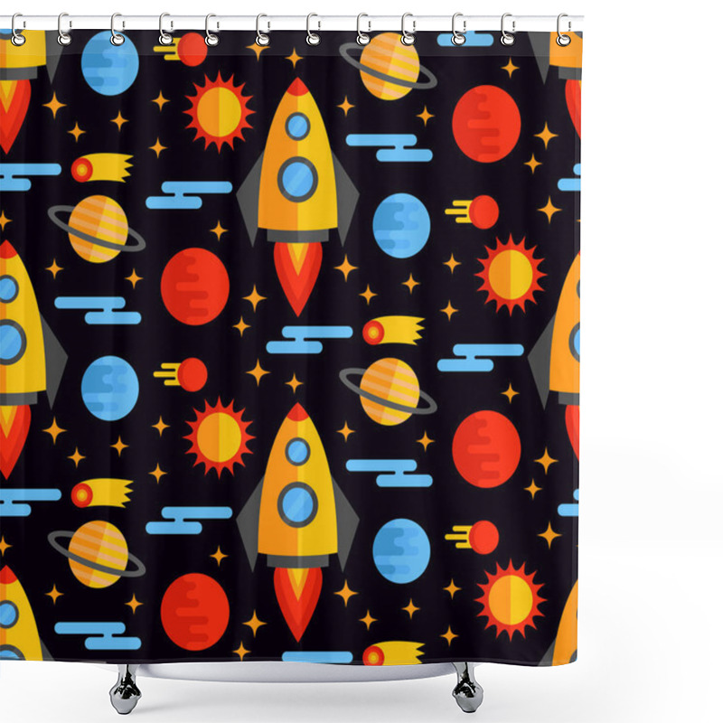 Personality  Spaceships In Outer Space Pattern Shower Curtains