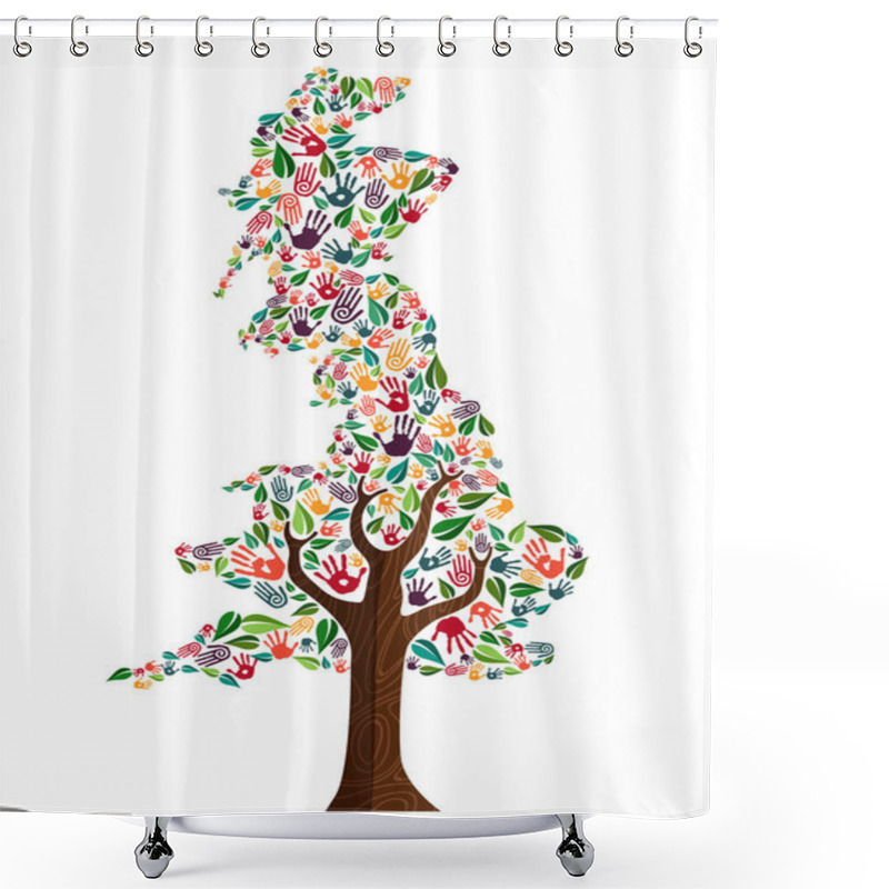 Personality  England Hand Print Tree Symbol For World Help Shower Curtains