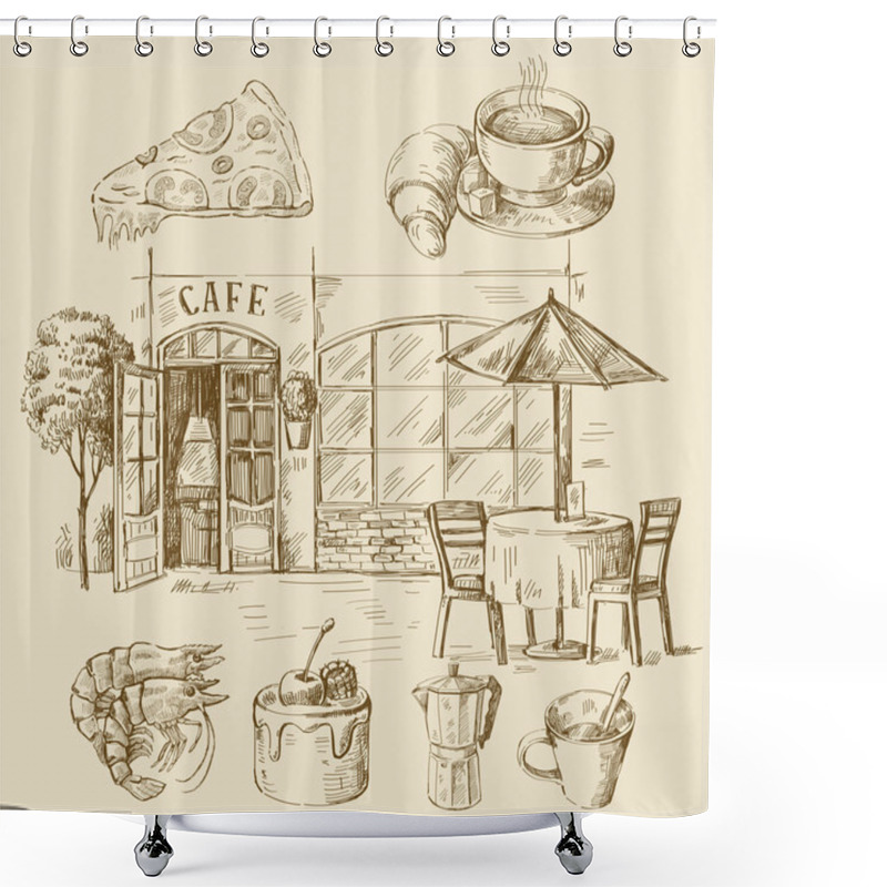 Personality  Hand Drawn Cafe Shower Curtains