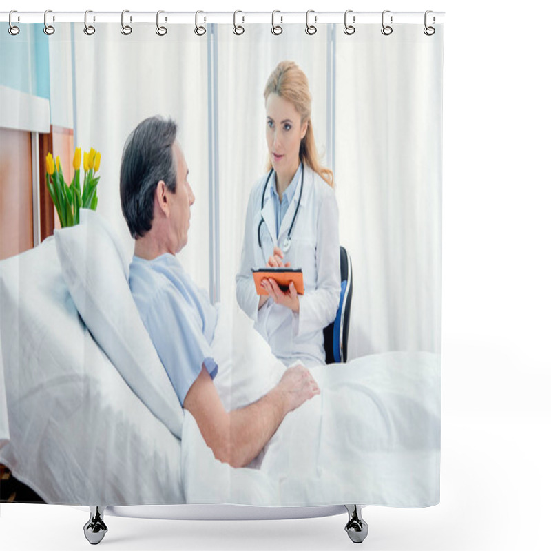 Personality  Patient And Doctor With Digital Tablet Shower Curtains