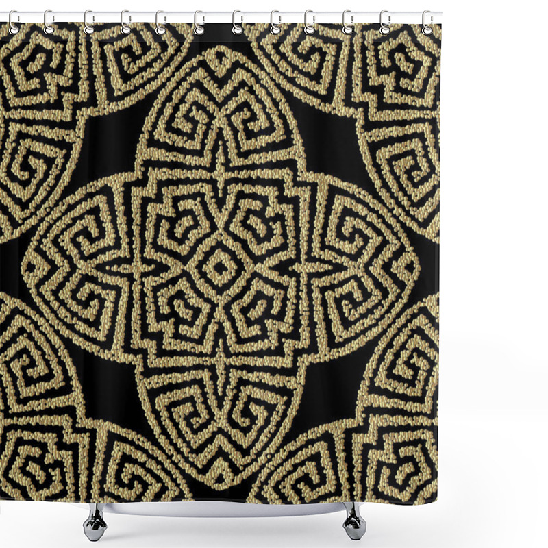 Personality  Textured Geometric Gold Greek Vector Seamless Pattern. Stippled  Shower Curtains