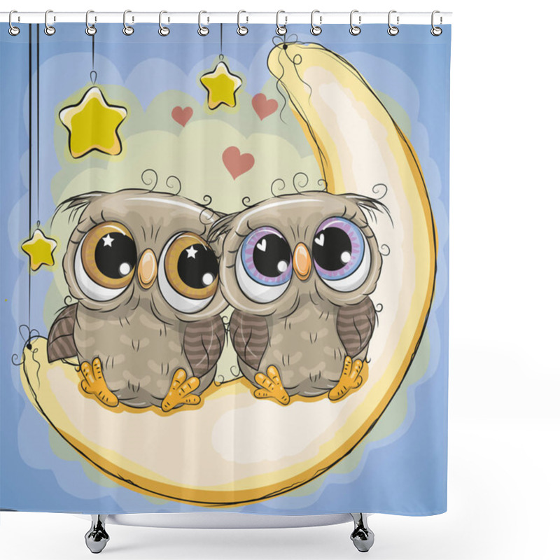 Personality  Two Cute Owls Is Sitting On The Moon Shower Curtains