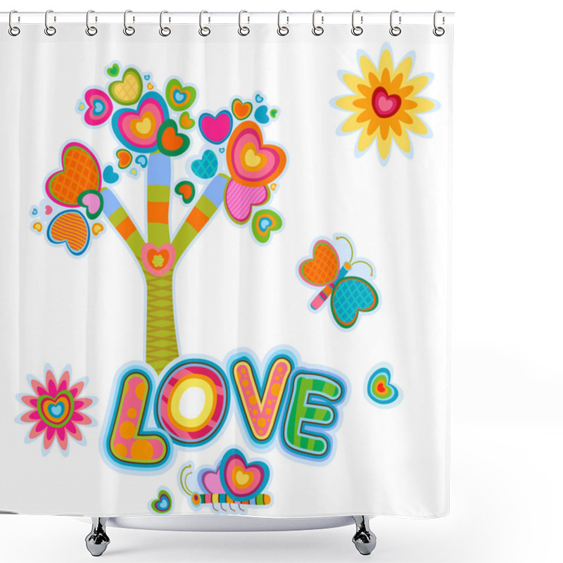 Personality  Love Retro Tree Shower Curtains