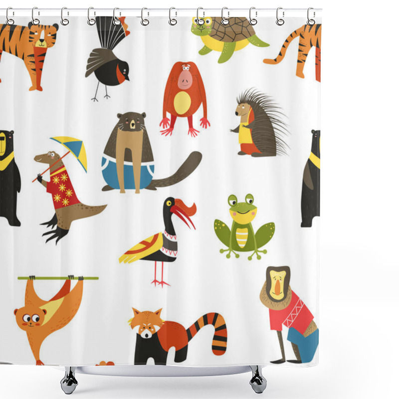 Personality  Exotic Animals Seamless Pattern Isolated On White. Shower Curtains