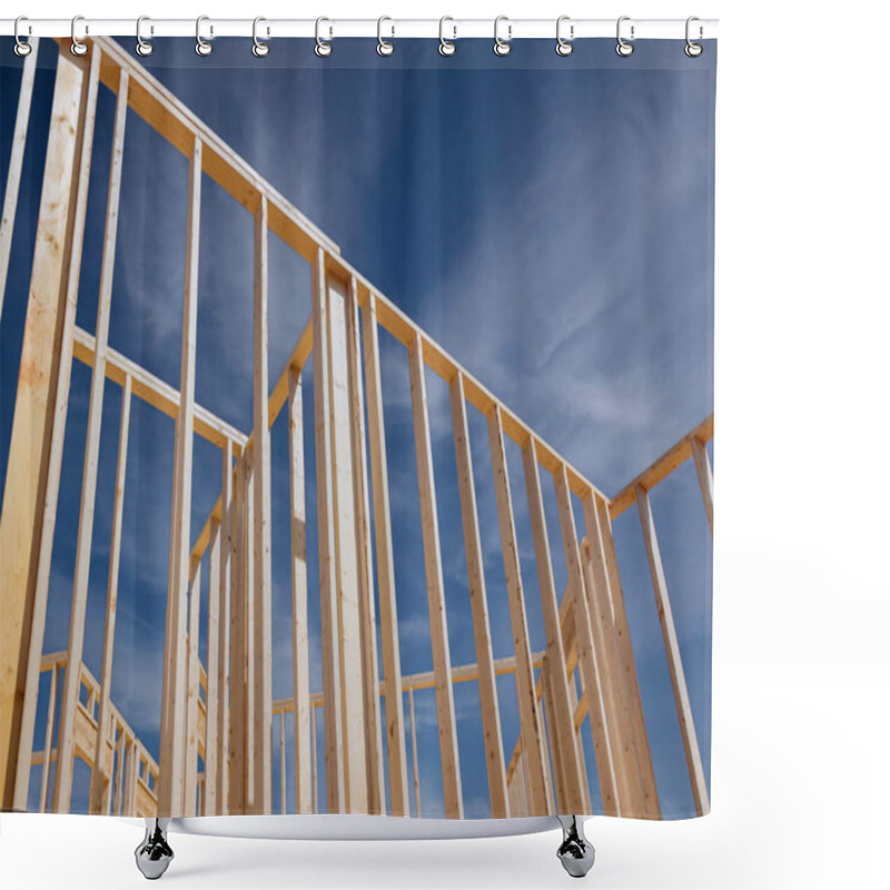 Personality  Construction Frame House Of Wooden Beam Stick Framework On New Build Home Shower Curtains