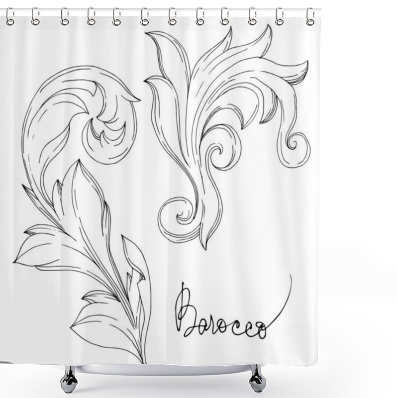 Personality  Vector Baroque Monogram Floral Ornament. Black And White Engraved Ink Art. Isolated Ornament Illustration Element. Shower Curtains