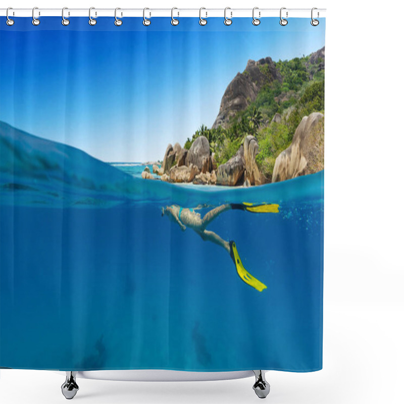 Personality  Snorkeling Woman Exploring Beautiful Ocean Sealife Shower Curtains