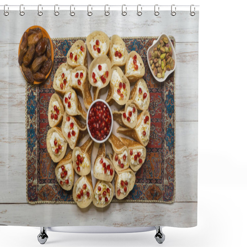 Personality  Arabian Pancake Stuffed With Sweet Cheese.  Shower Curtains