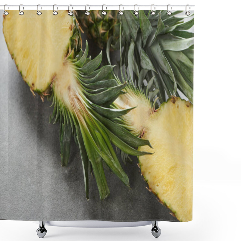 Personality  Halves Of Ripe Yellow Pineapple On Grey Background  Shower Curtains