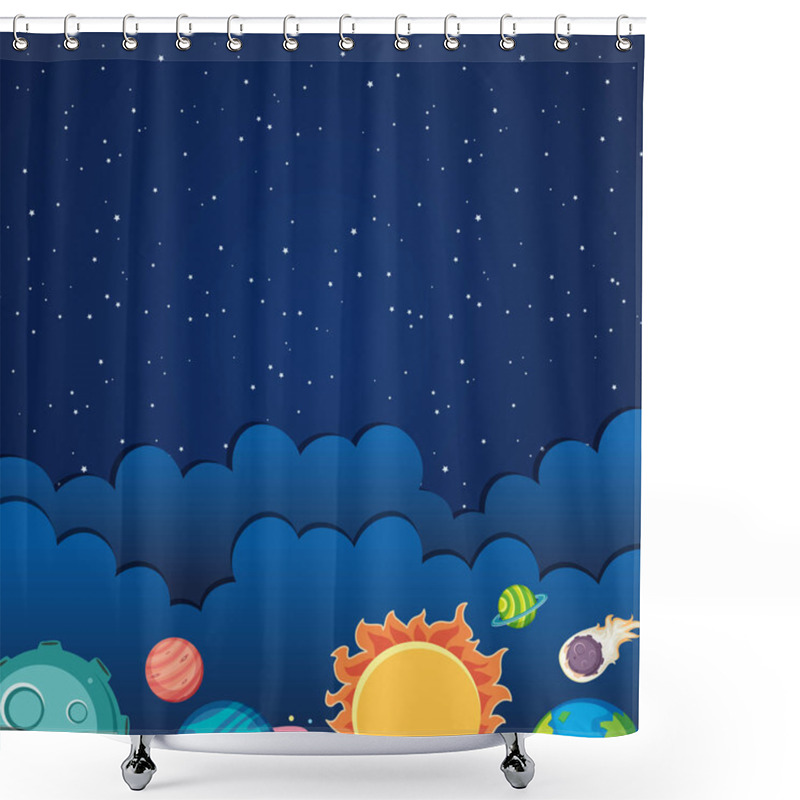 Personality  Background Template Design With Solar System Theme Illustration Shower Curtains