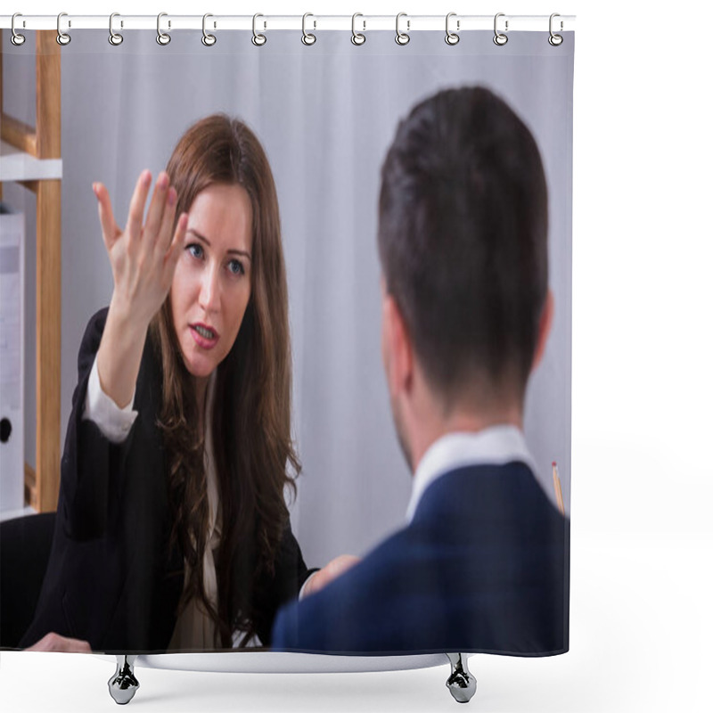 Personality  Young Businesswoman Scolding Her Male Colleague In Office Shower Curtains