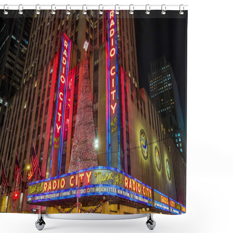 Personality  NEW YORK - NOVEMBER 19, 2022: New York City Landmark, Radio City Music Hall In Rockefeller Center Decorated With Christmas Decorations In Midtown Manhattan  Shower Curtains