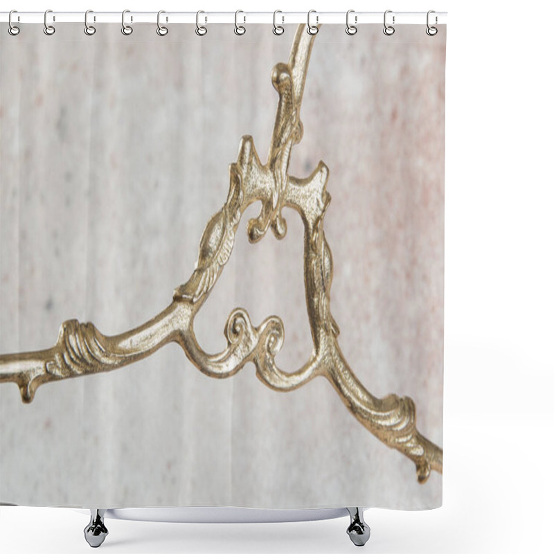 Personality  Antique Brass Clothes Hanger On Concrete Background. Copy Space For Text, Photography Props. Shower Curtains