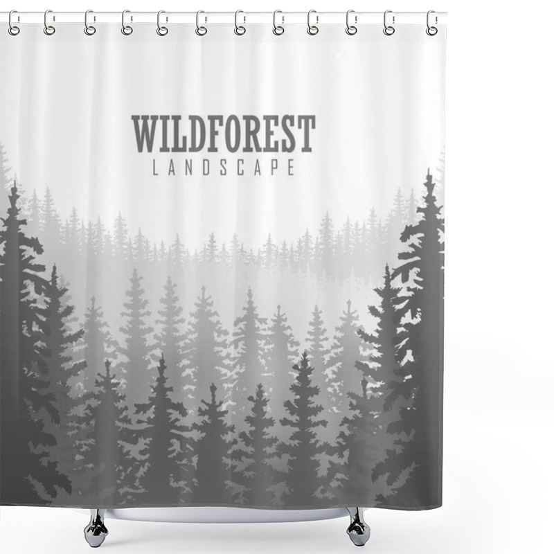 Personality  Wild Coniferous Forest Background. Pine Tree, Landscape Nature, Wood Natural Panorama. Shower Curtains