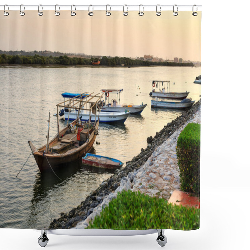 Personality  Fishing Boats In The Evening In Ras Al Khaimah, UAE Shower Curtains