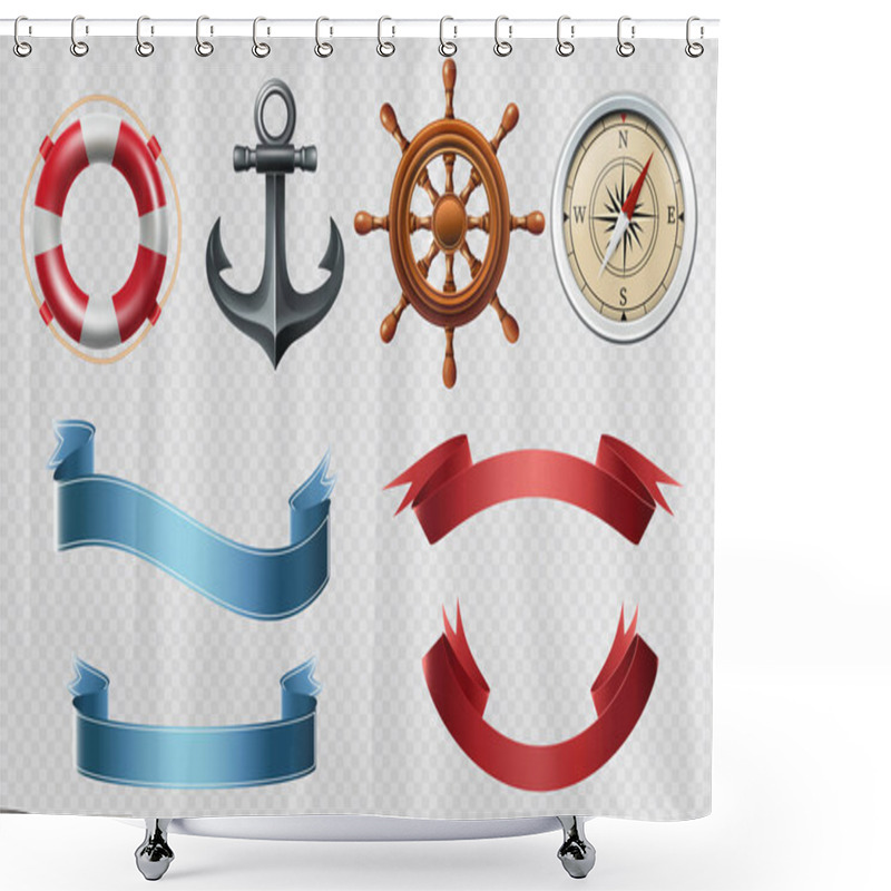 Personality  Nautical Labels Realistic Icons Collection Shower Curtains