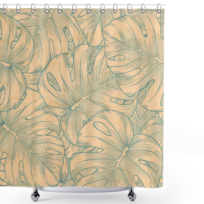 Personality  Seamless Background. Leaves Monster With Outline Shower Curtains