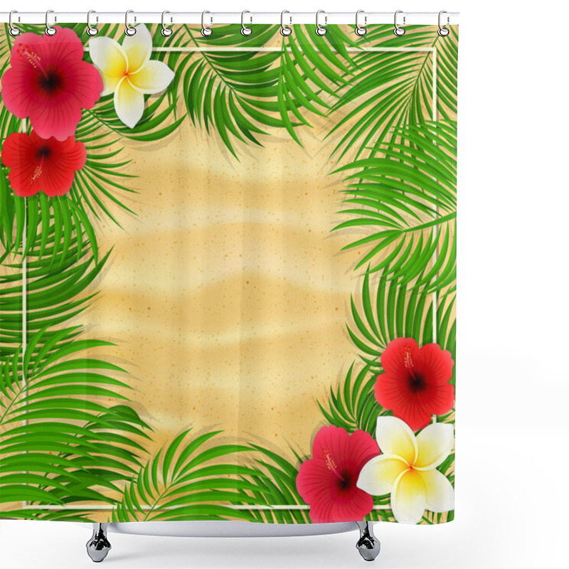 Personality  Hawaiian Flowers And Palm Leaves On Sandy Background Shower Curtains