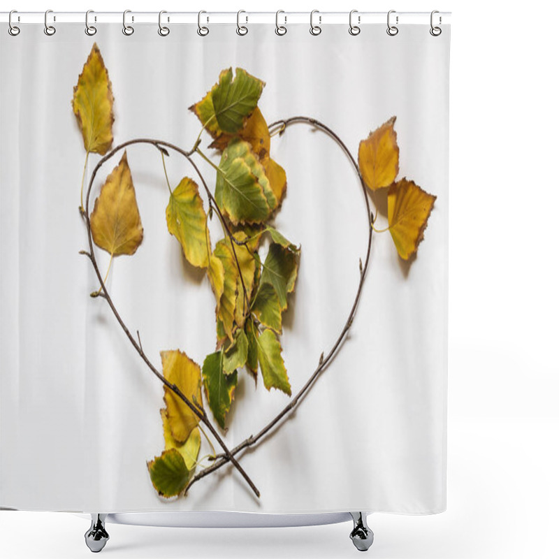 Personality  Heart Shape Created Using Autumn Branches And Leaves Shower Curtains