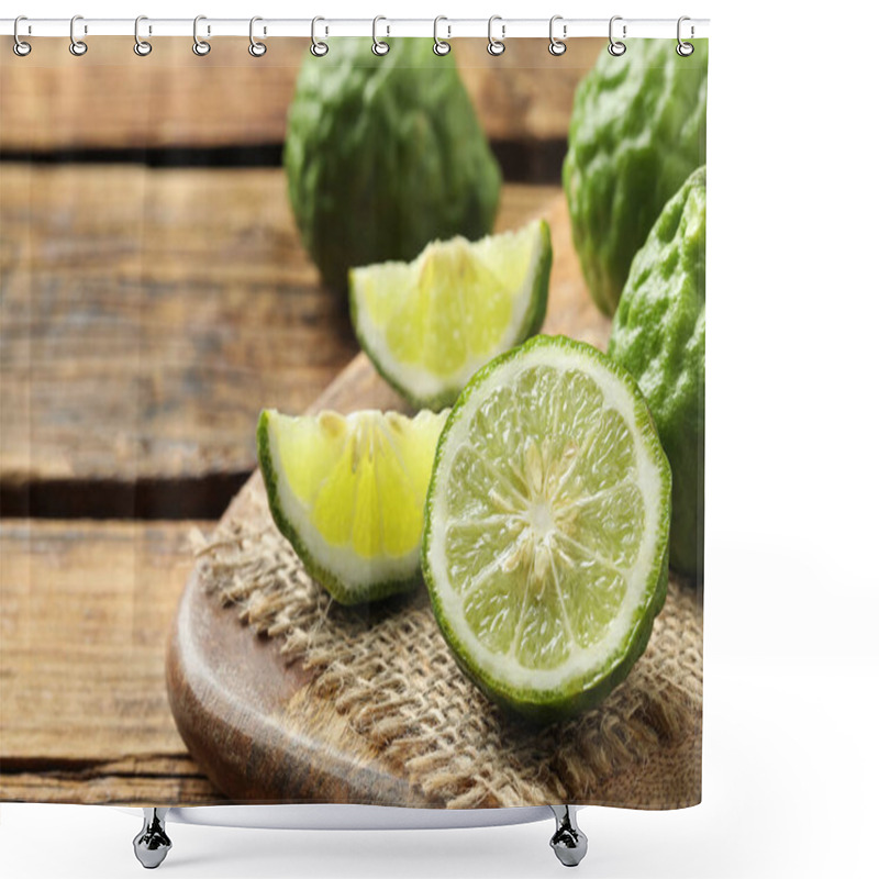 Personality  Fresh Ripe Bergamot Fruits On Wooden Table, Space For Text Shower Curtains