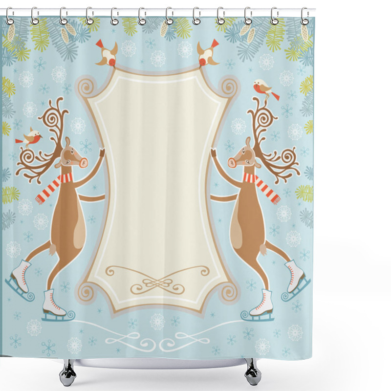 Personality  Christmas Banner With Skating Deer Shower Curtains