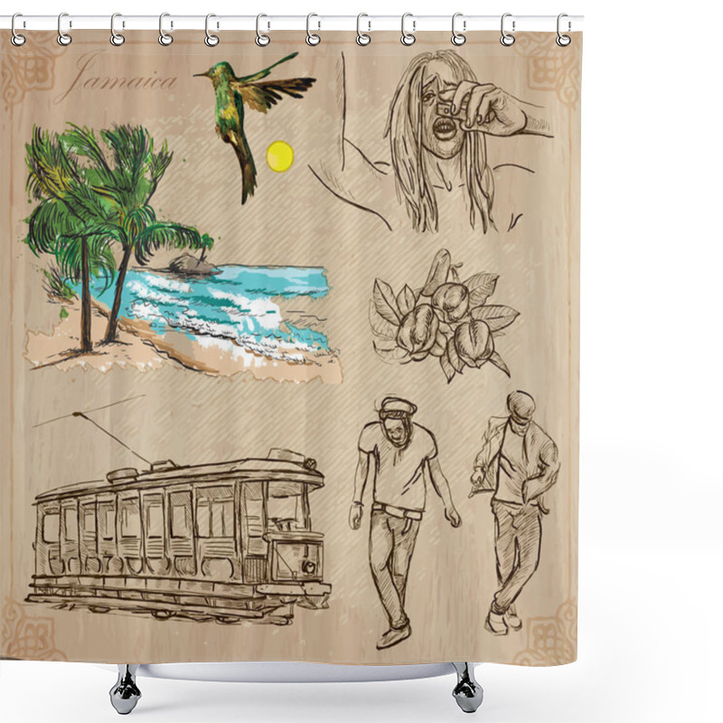 Personality  Jamaica Travel - An Hand Drawn Vector Pack Shower Curtains