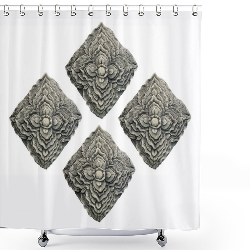 Personality  Carving Stone Of Flower Isolated On White Background Shower Curtains