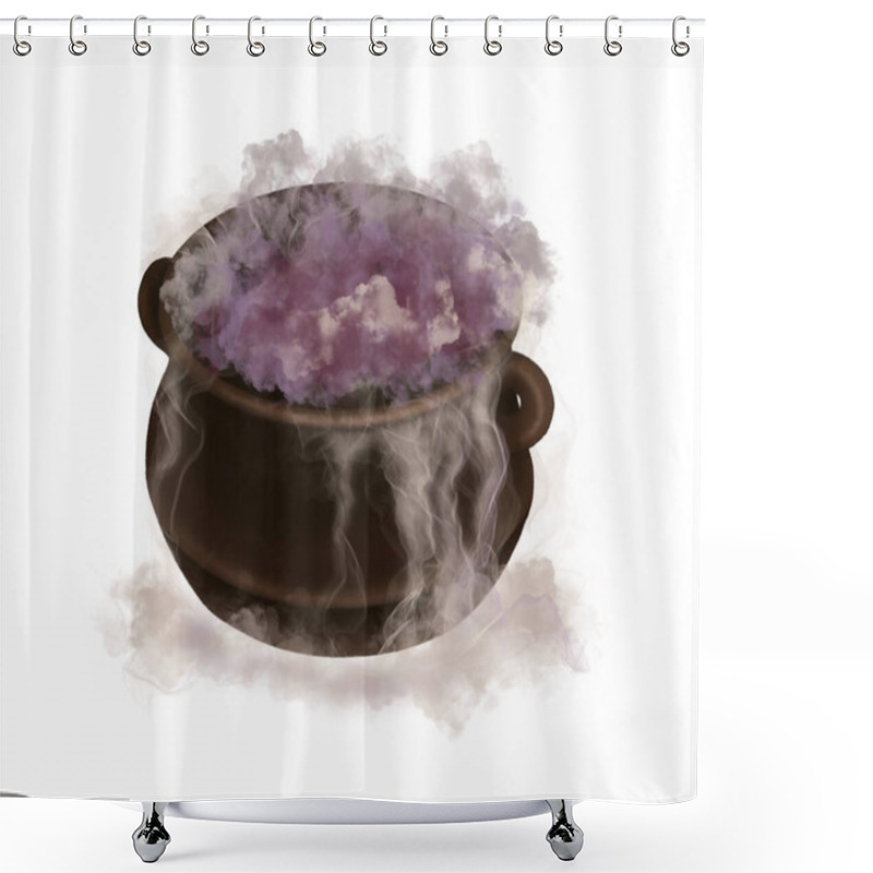 Personality  Cauldron With Bubbling Purple Potion In Cartoon Style. Hand Drawn Halloween Dark Witchy Steaming Pot Witchcraft Illustration. Isolated Drawing For Autumn Graphic And Spooky Season Card Design. Shower Curtains