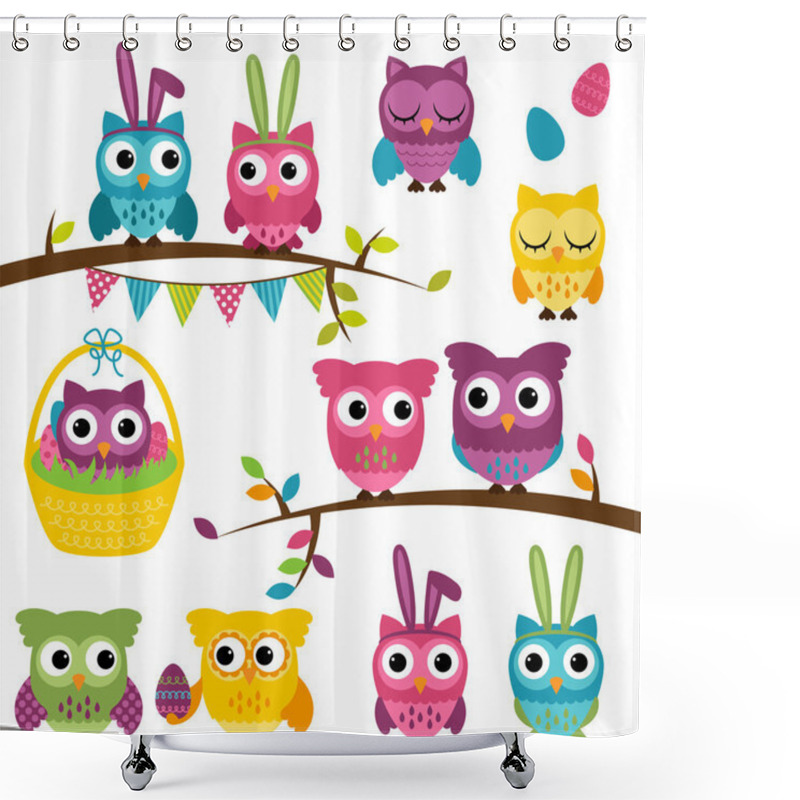 Personality  Vector Collection Of Easter And Spring Themed Owls Shower Curtains