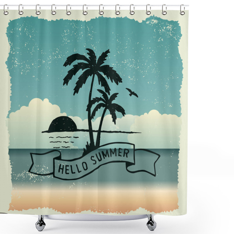 Personality  Poster With Sunset, Palm Trees And Bird Shower Curtains