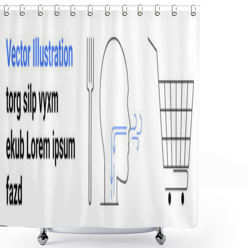 Personality  Fork, Human Head With Airflow Arrows And Shopping Cart. Ideal For Health, Wellness, Nutrition, Respiratory Health And Mindful Eating. Banner For Landing Page Shower Curtains