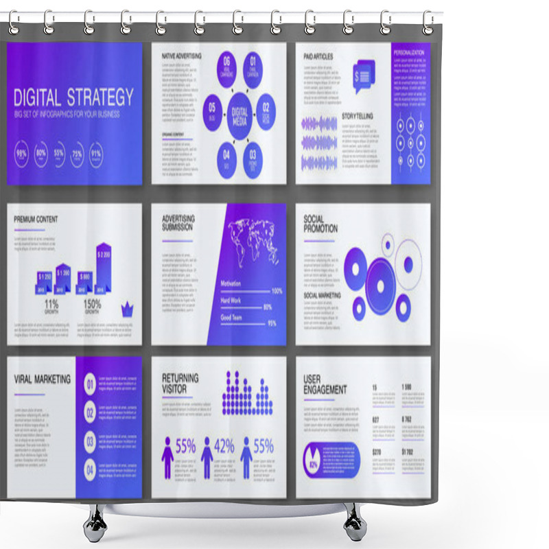 Personality  Big Infographics In Modern Gradient Style. Vector Illustrations About Digital Projects, Management, Clients Brief, Design And Communication. Use In Website, Corporate Report, Presentation, Advertising, Marketing Shower Curtains