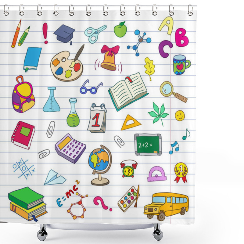 Personality  Back To School On A Exercise Book Sheet Grid Shower Curtains