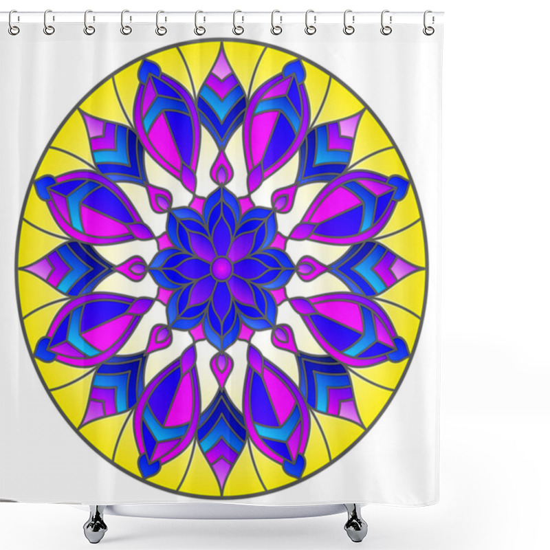 Personality  Illustration In Stained Glass Style With Abstract Flowers, Leaves And Swirls, Circular Image On White Background Shower Curtains